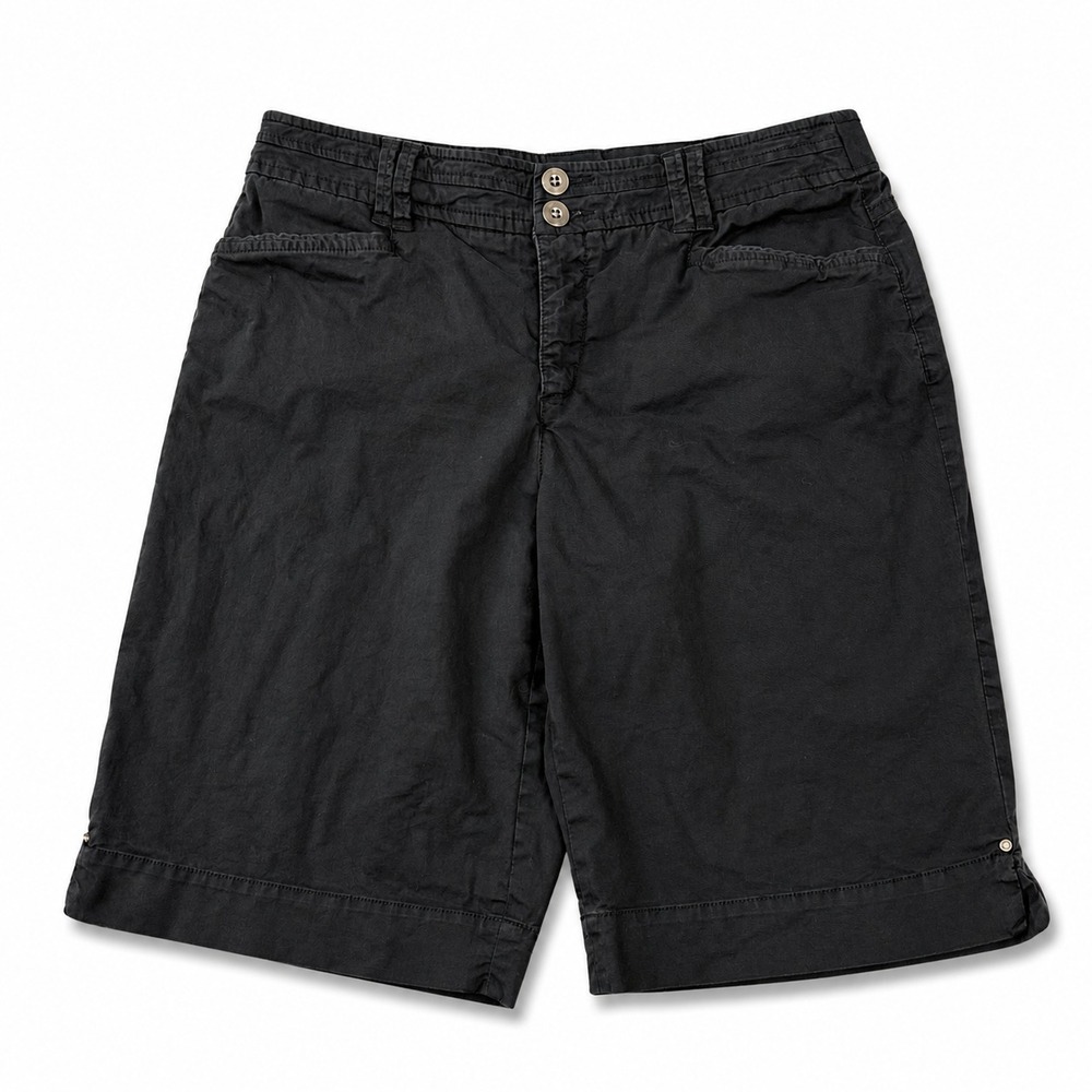 Intro Womens Size 10 Black Stretch Bermuda Shorts Mid Rise Cuffed Cotton Casual